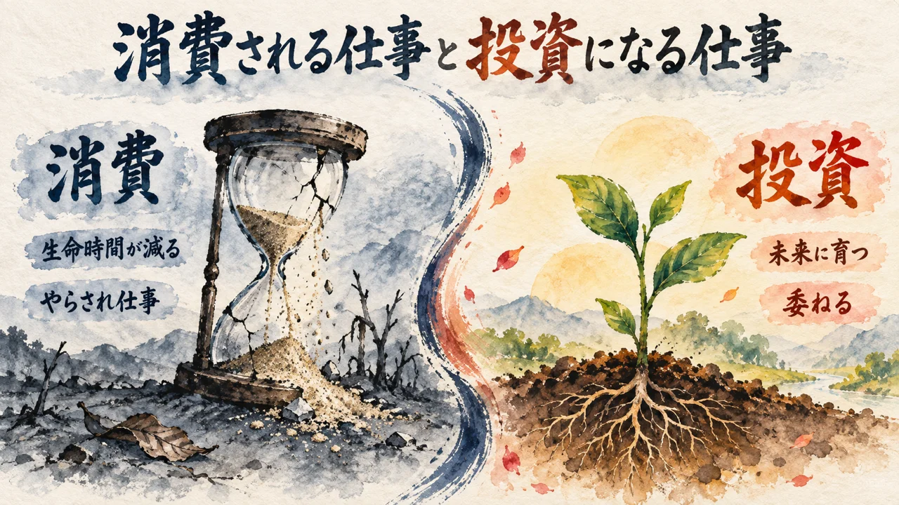 消費される仕事と投資になる仕事の違いを示す図解