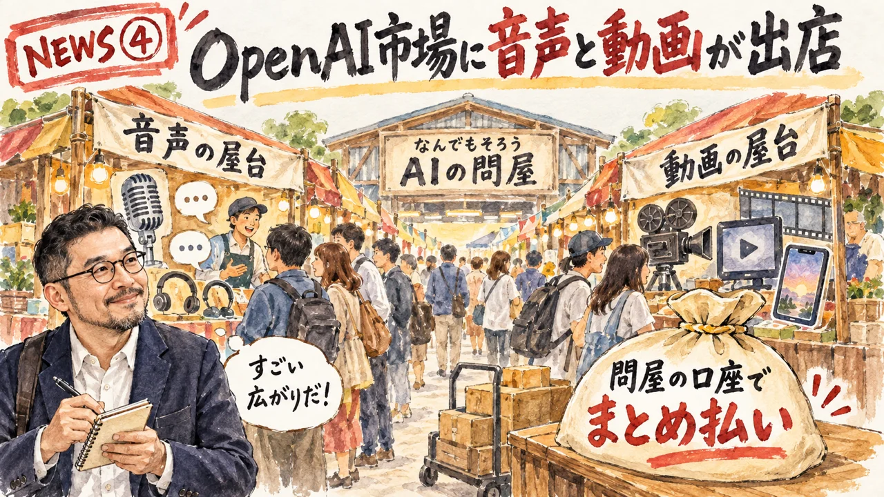 OpenAI Marketplaceのニュースを解説するひろくんのグラレコ