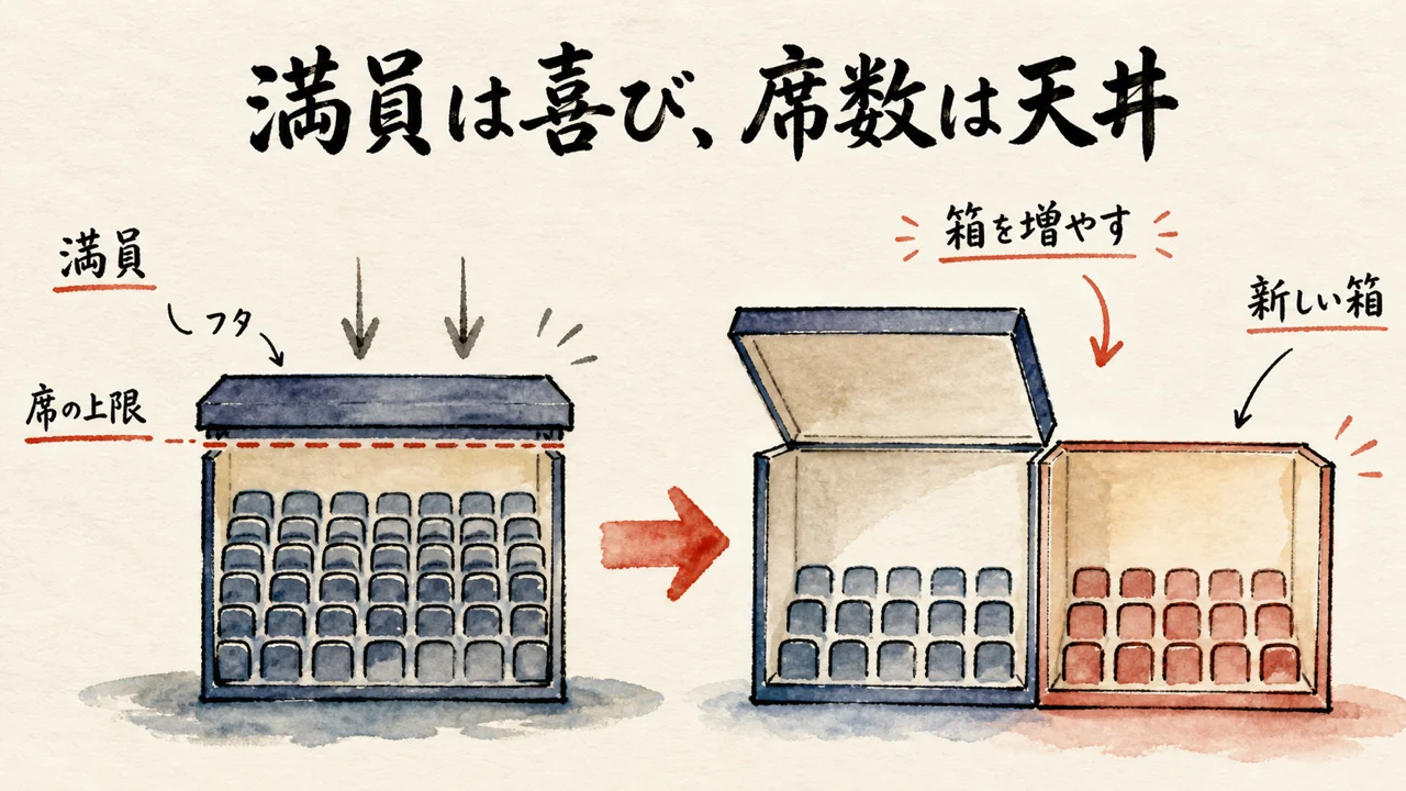 満員という天井を箱を増やして壊す図解