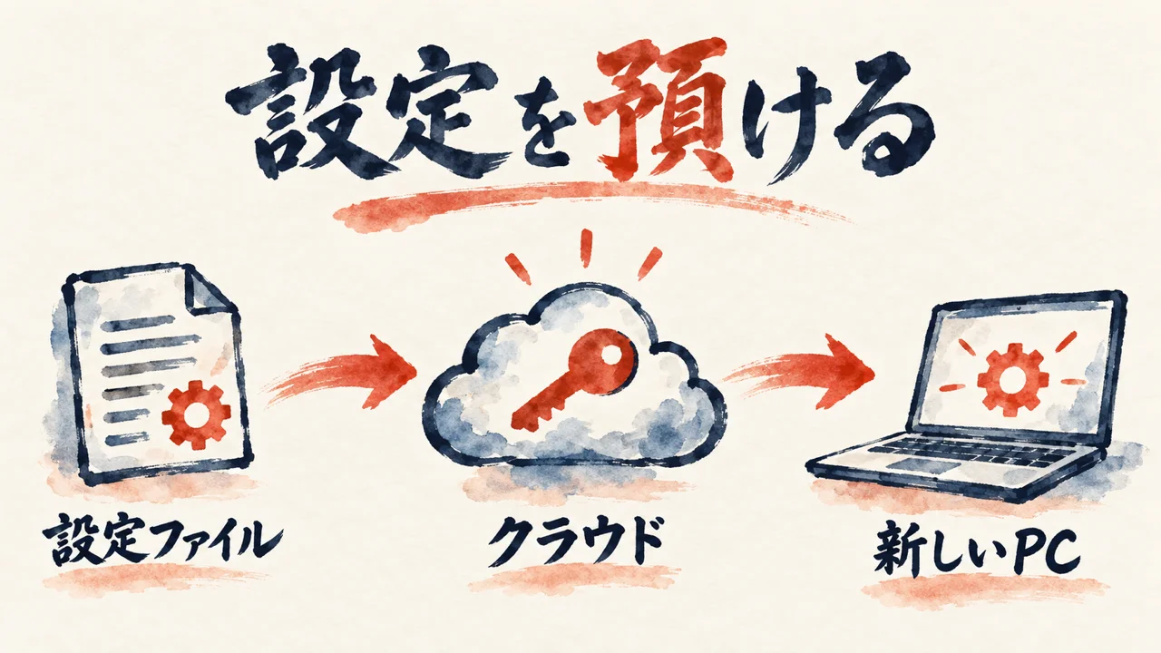 設定ファイルをGitHubに預ける流れの図解
