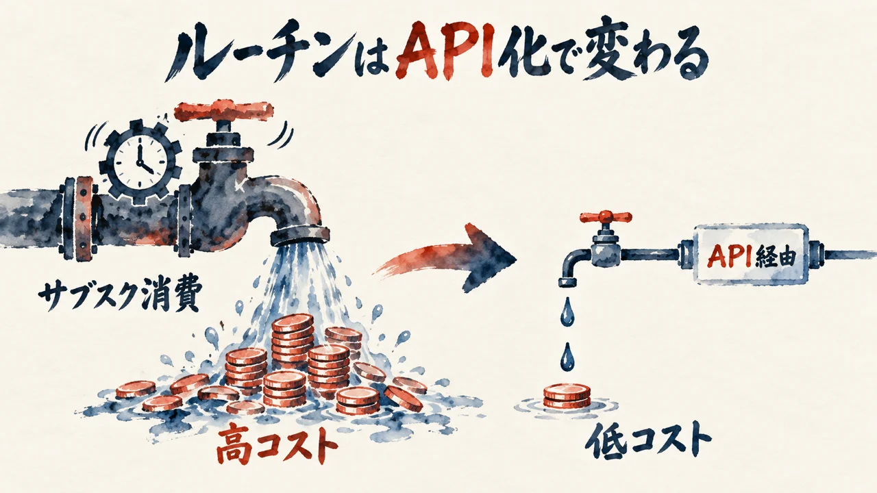 ルーチンのAPI化によるコスト対比図解