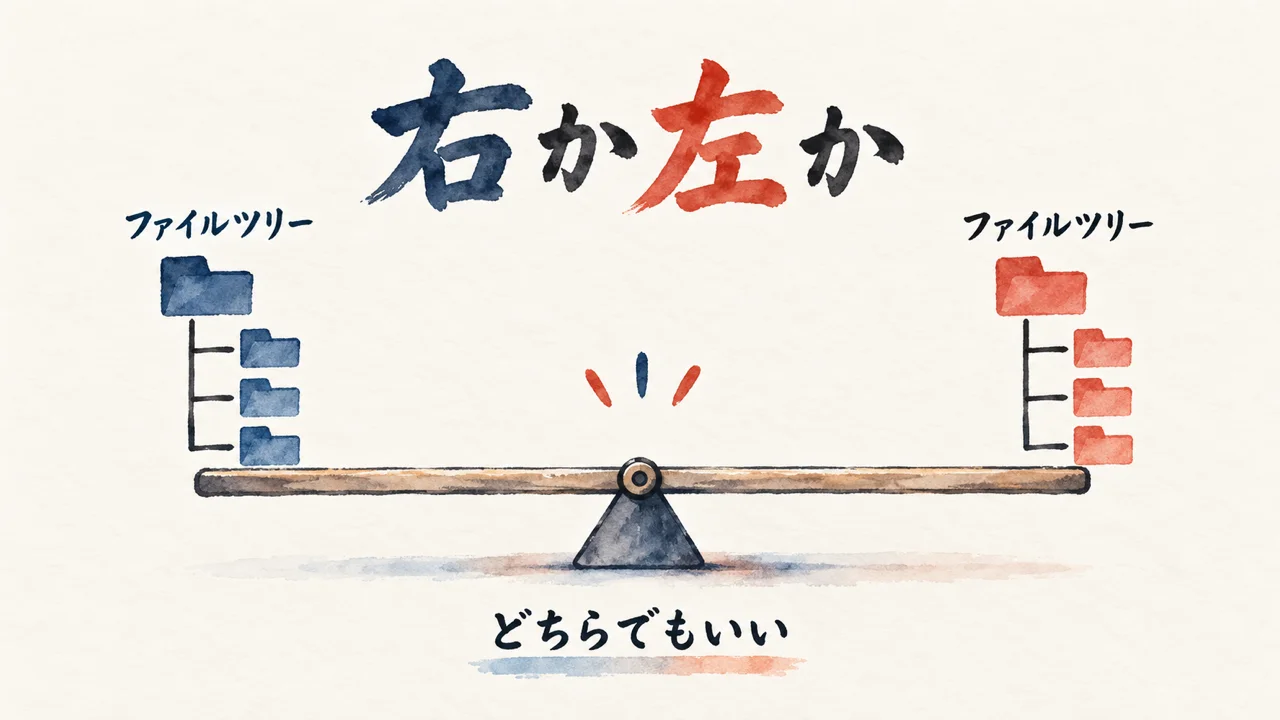 ファイルツリーは右か左かのシーソー図解