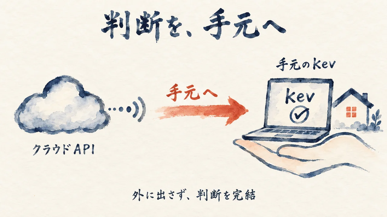 クラウドAPIから手元で動くkevへ判断を移す図解
