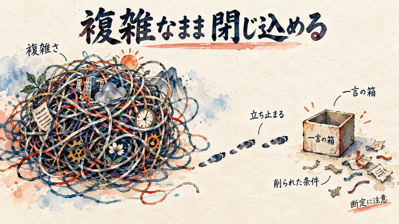 複雑さを単純化せずそのまま受け止めることを表す図解