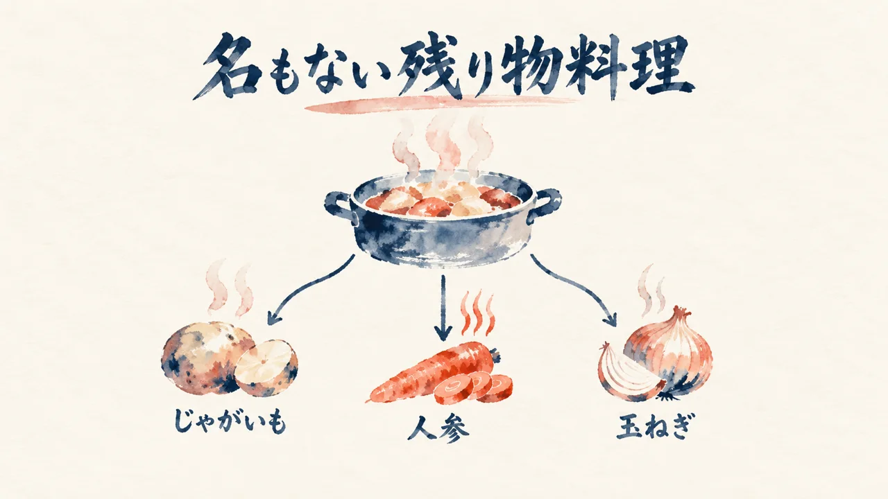 名もない残り物料理がAIに学習されていないことを示す図解