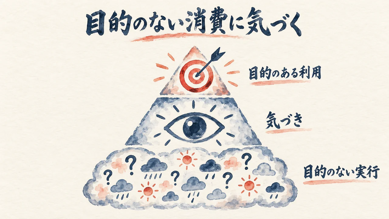目的のないトークン消費への気づきを表す図解