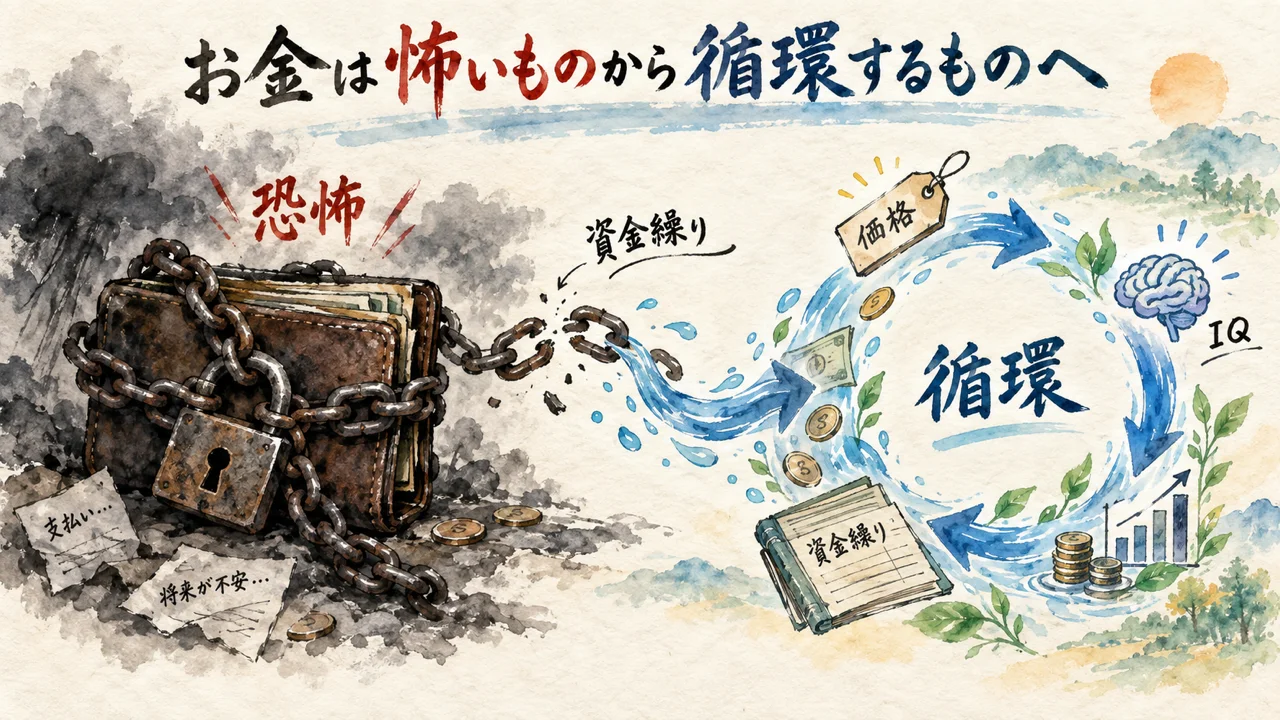 恐怖の対象としてのお金から循環装置としてのお金へを示す図解