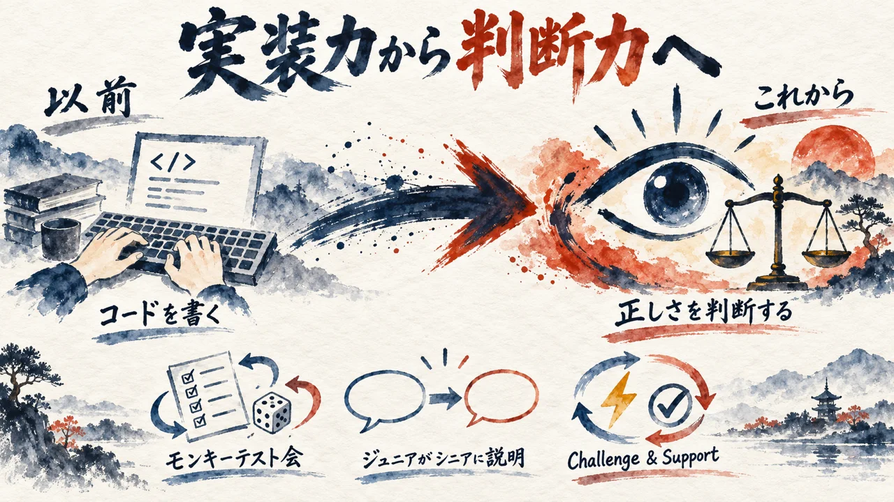 コードを書く力から正しさを判断する力へ価値が移る図解