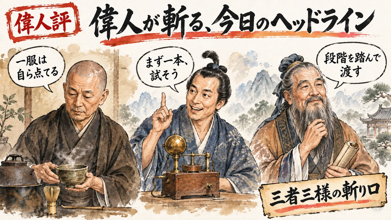 千利休・平賀源内・孔子が今日のヘッドラインを語るグラレコ