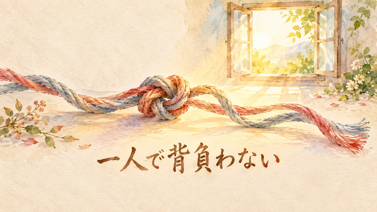 荷物を下ろす感覚を表す結び目と光のイラスト
