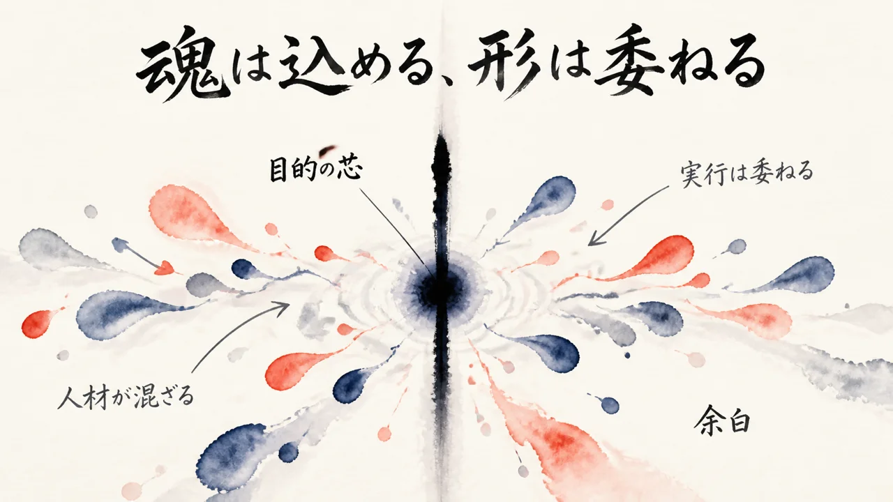 魂は込め実行は人が混ざる余白を残す図解