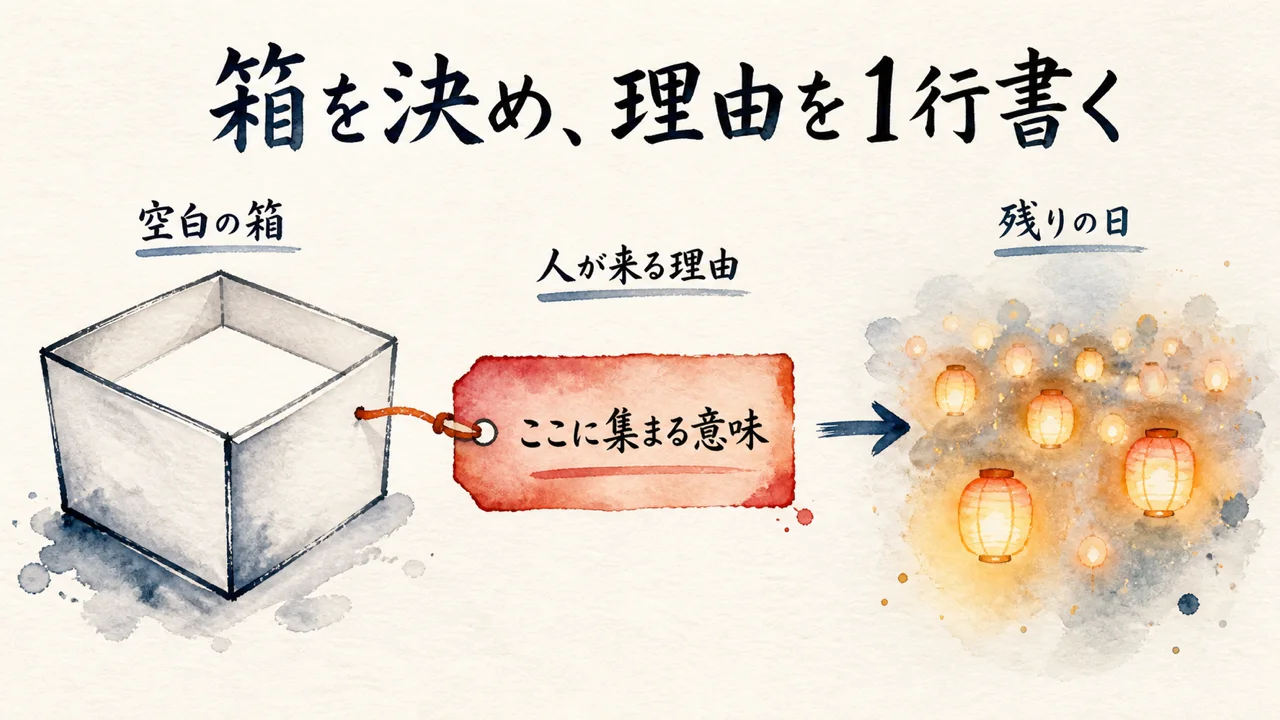 空白の箱に人が来る理由を1行書く図解