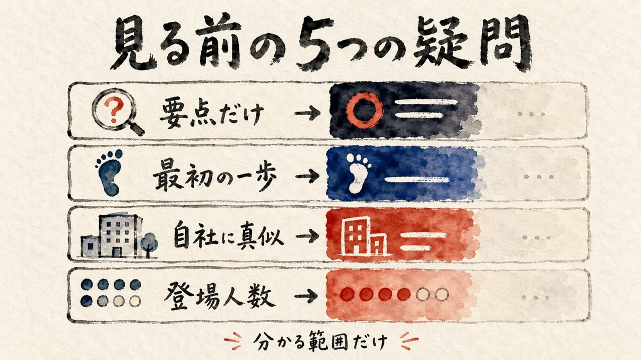 確認できた範囲だけに答える4枚のよくある質問カードの図解