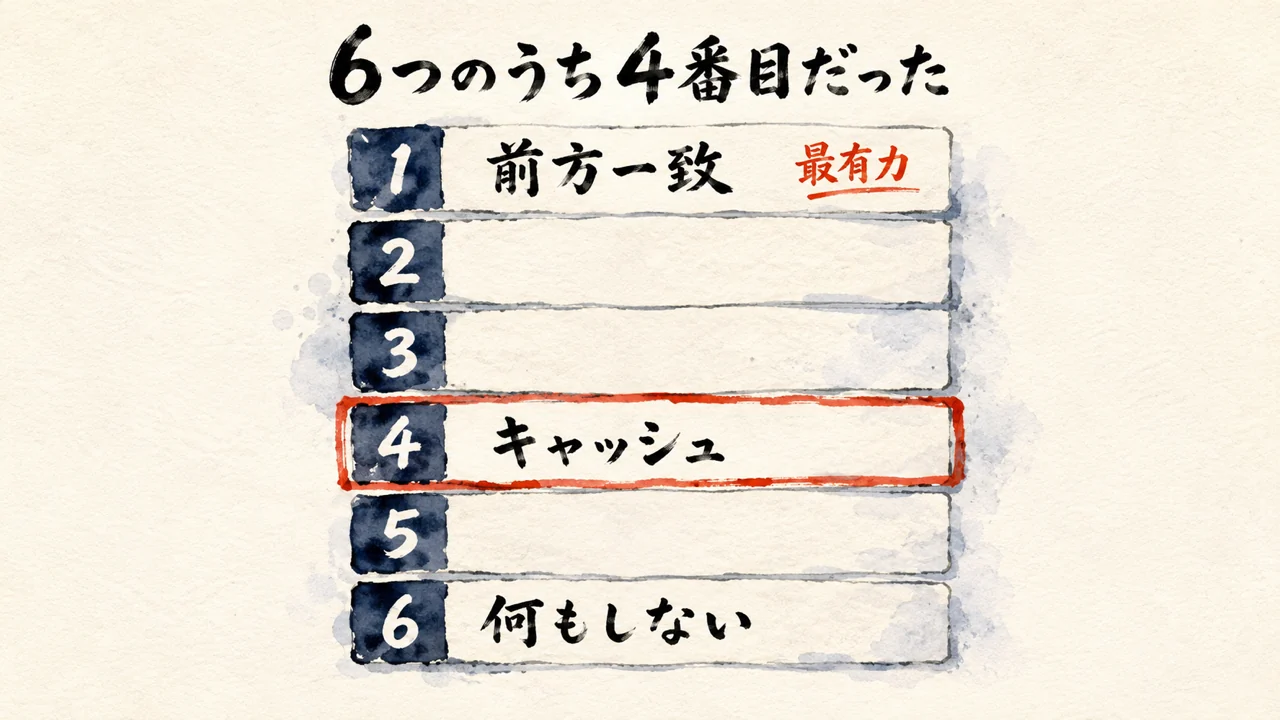 6つのうち4番目だった｜キャッシュが4番手の表の図解