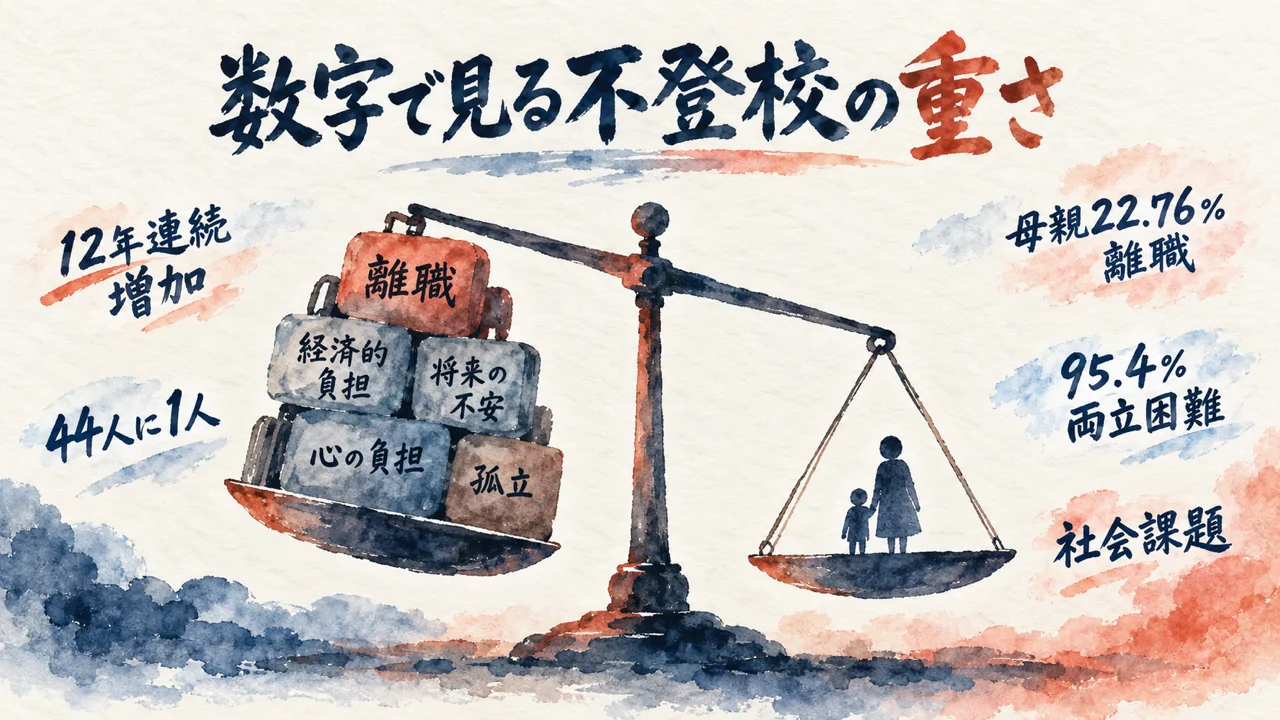 「不登校は12年連続増加。母親の2割超が離職」SUUMOジャーナル特集記事が伝える数字の図解