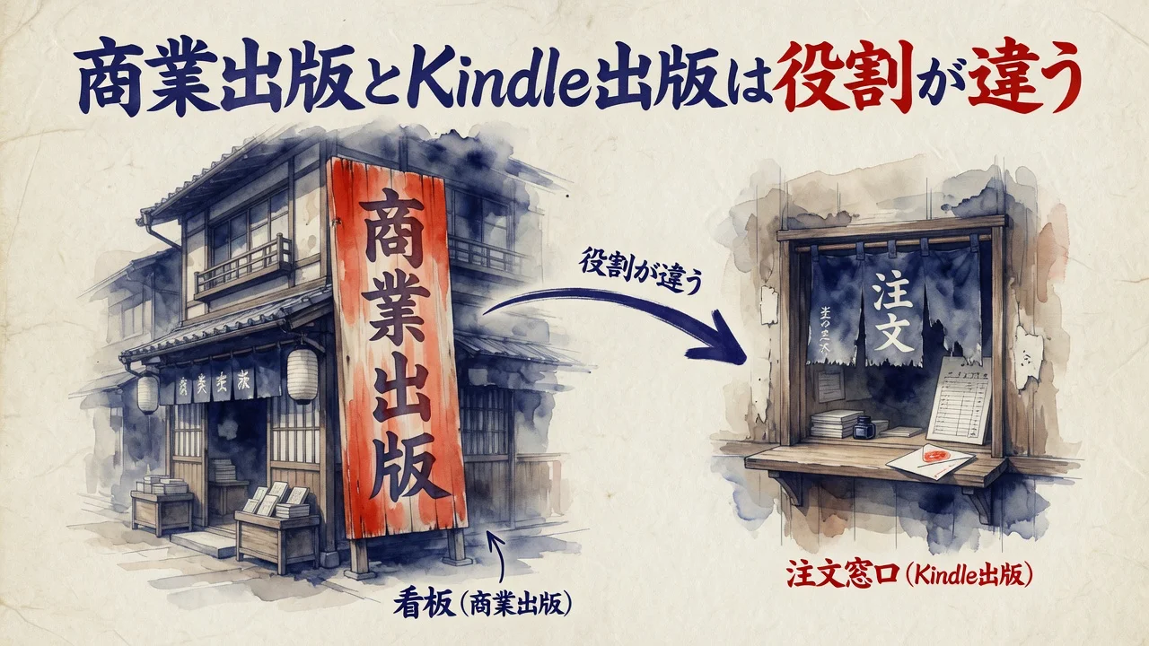 商業出版とKindle出版の役割の違いの図解