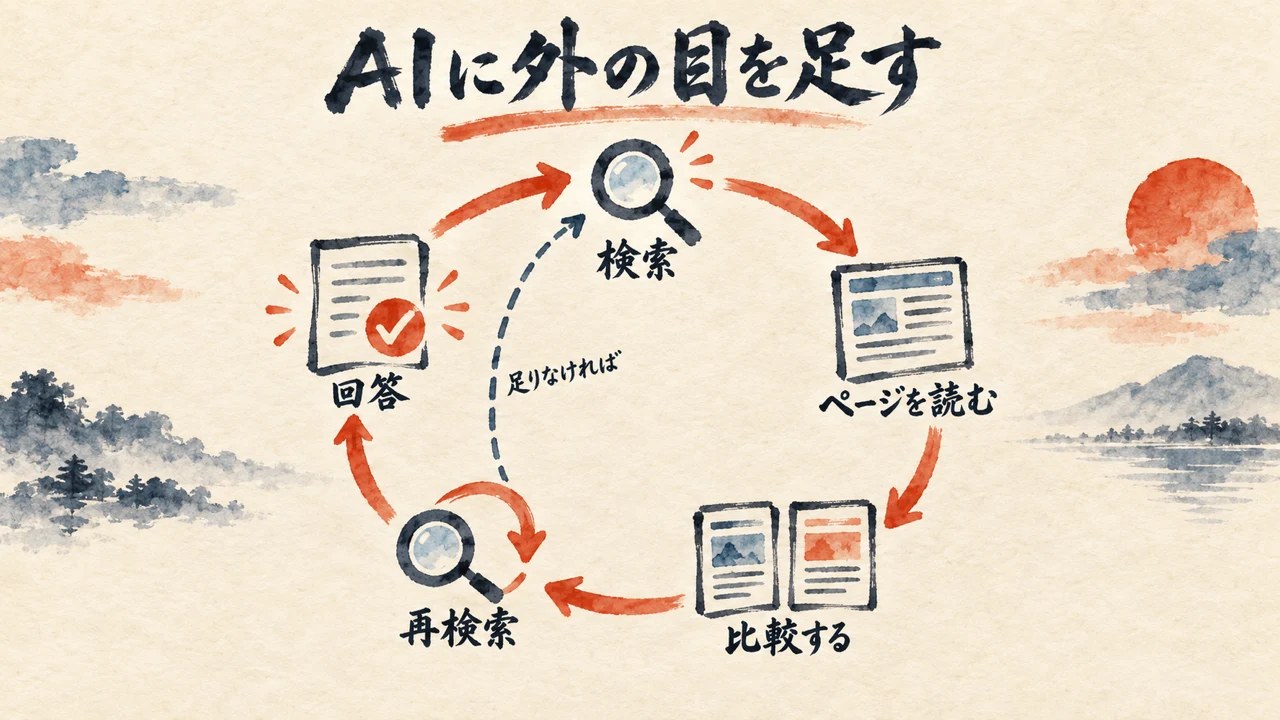 「検索 → ページを読む → 比較 → 回答」——npakaさんの検索まとめが示す仕組み