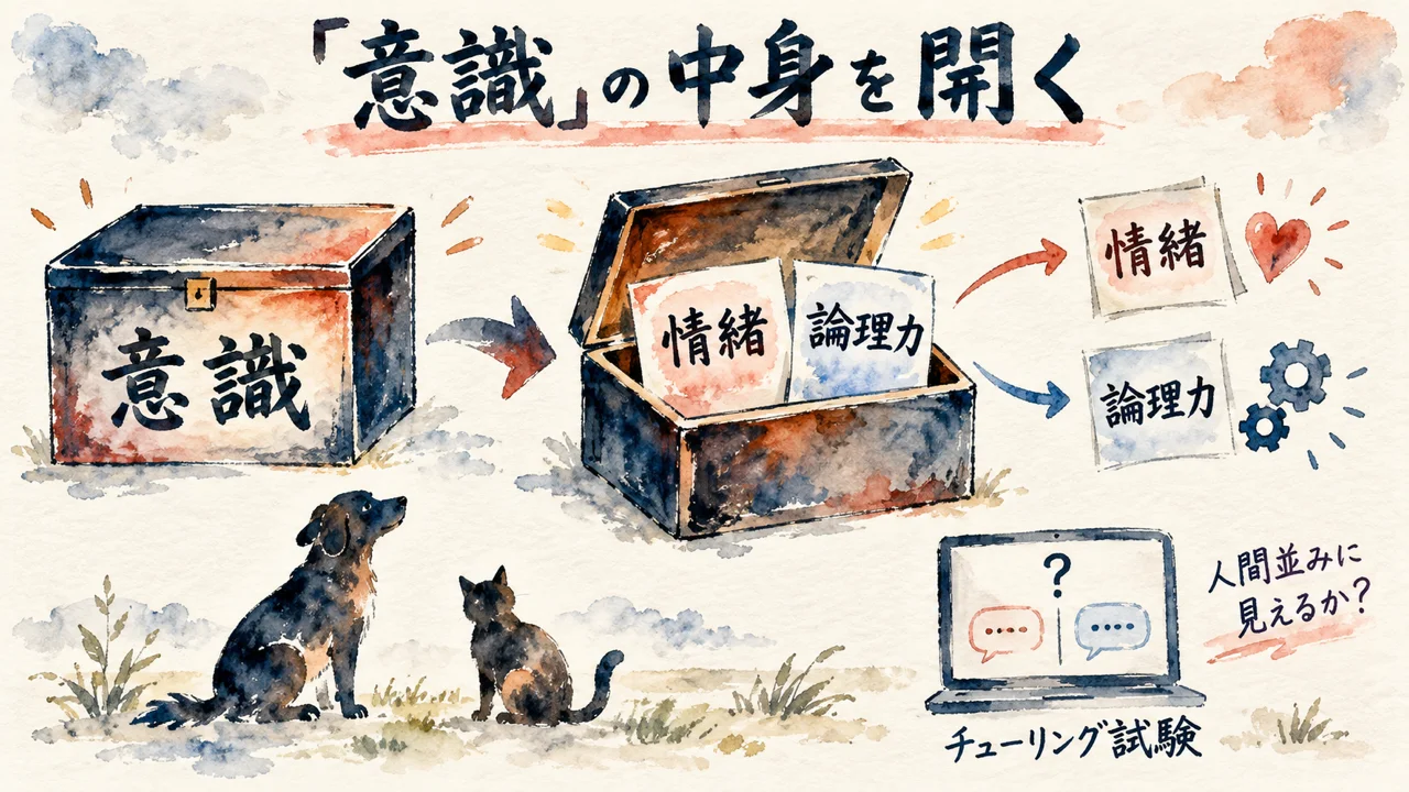 意識、consciousness、知能とAI 見出し01図解