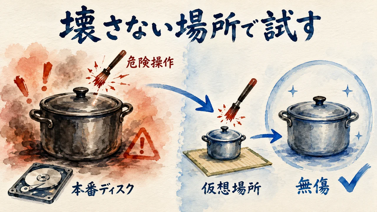 壊さない場所で試す対比図