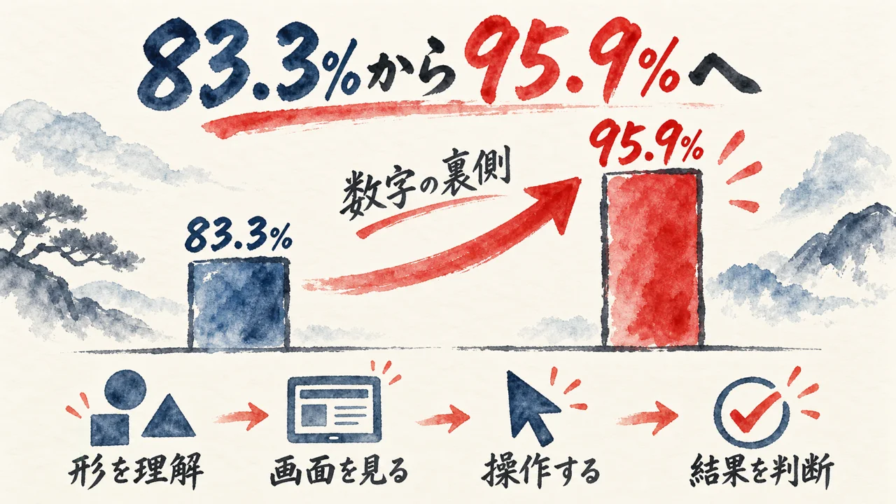 BenchCADが83.3%から95.9%へ伸びた図解