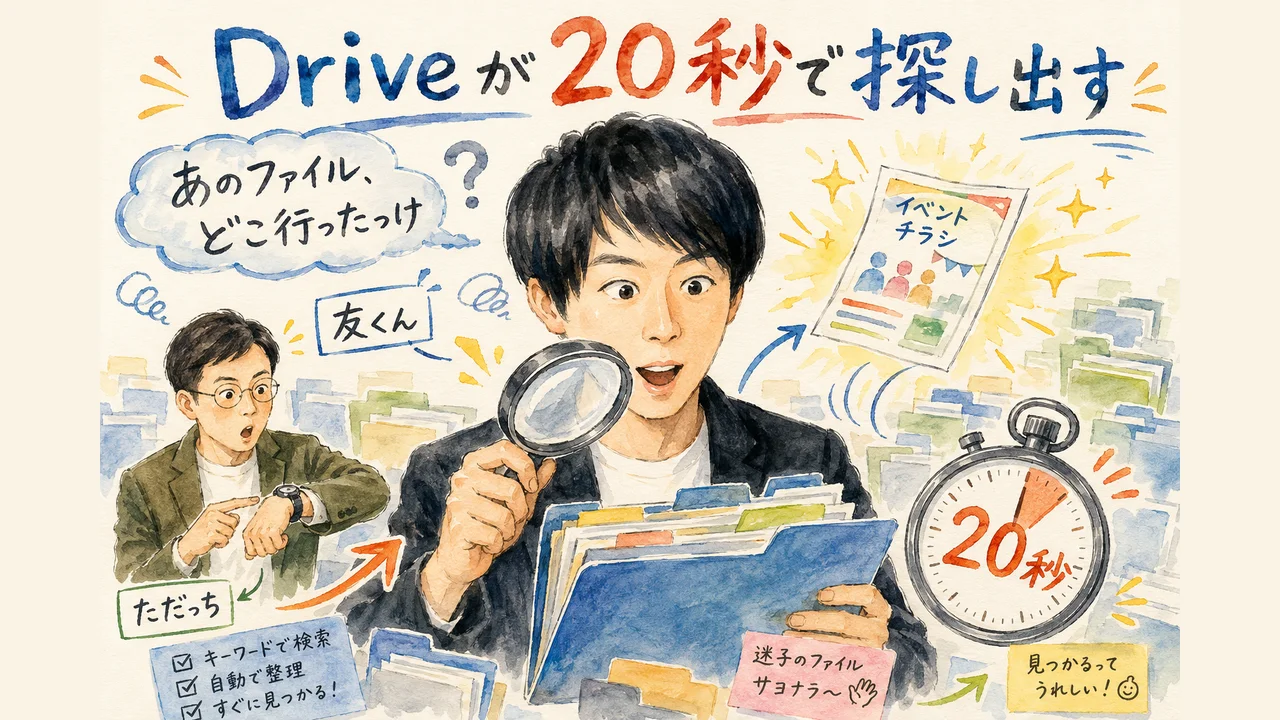あのファイルどこ行ったっけをDriveが20秒で探し出す図解
