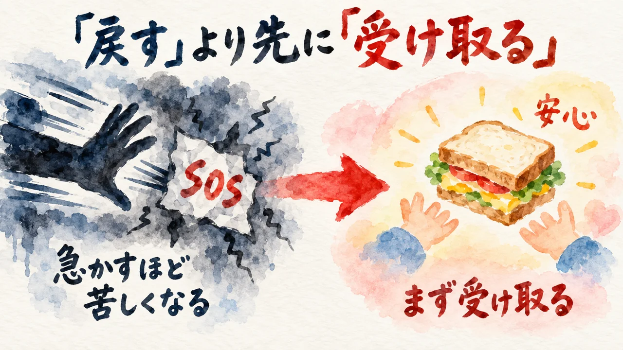 「学校復帰を急ぐほど、子どもは追い詰められる」というSOSの受け取り方の図解