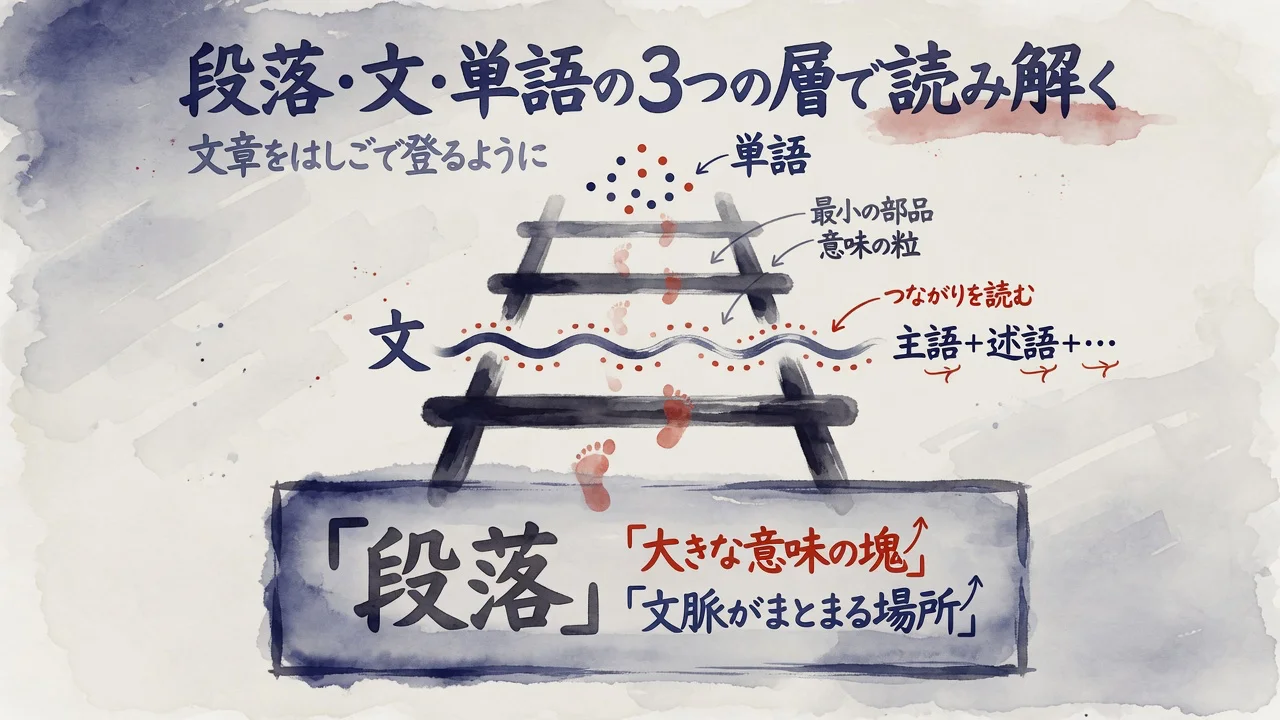 段落→文→単語。golden-luckyさんが言語化した、日本語の3層読み