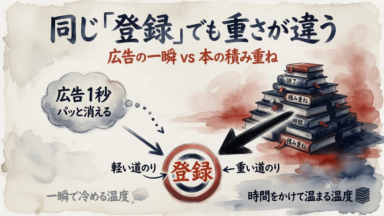 広告と書籍で登録の重さが違うことの図解