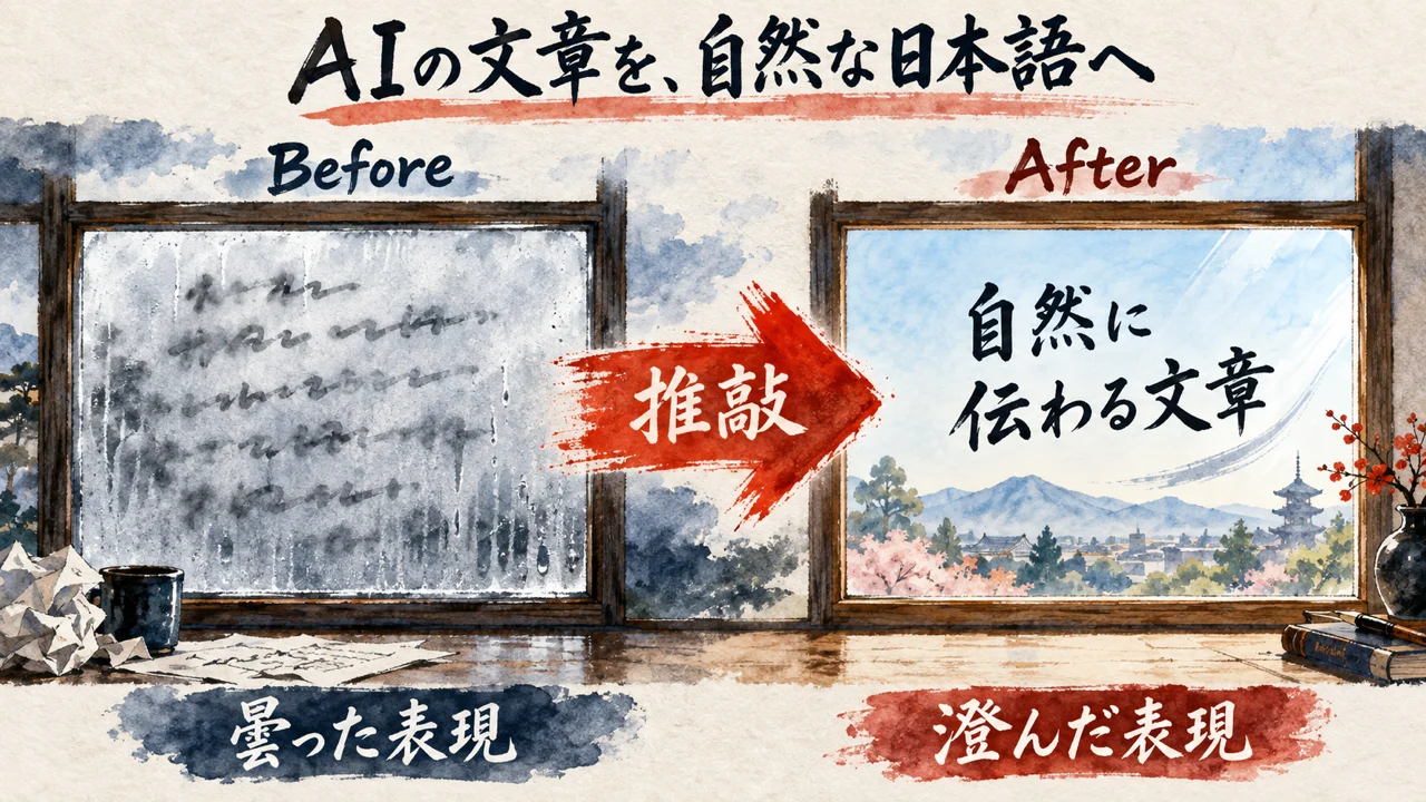 AIの文章がBefore/Afterで自然な日本語に変わる様子の図解