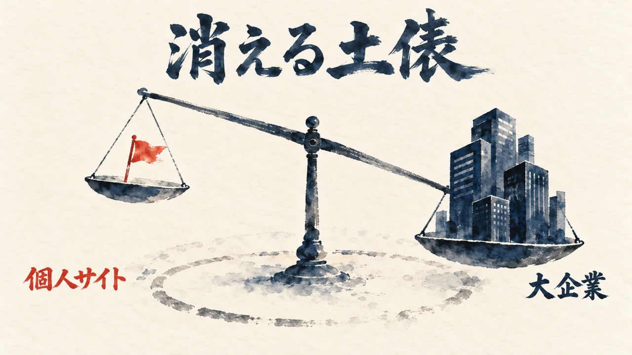 個人が大企業に勝てた検索の土俵が消えつつあることを示す図解