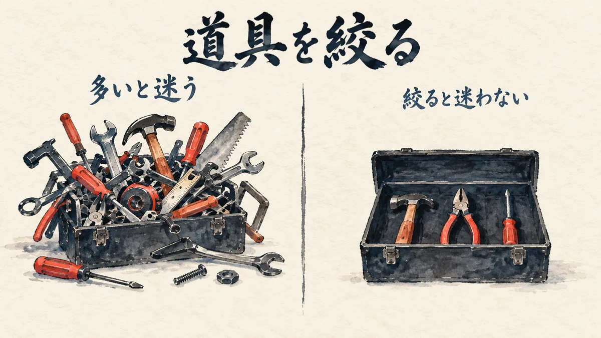 道具を絞るほど迷わないという設計の図解