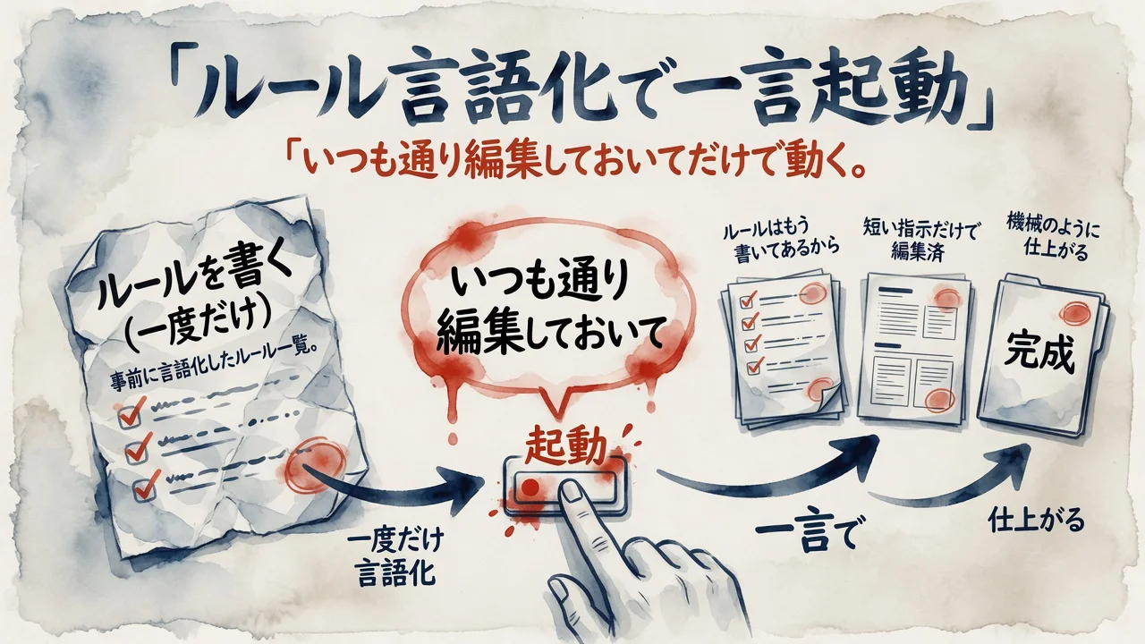 ルールを一度言語化すれば一言で起動する流れの図解