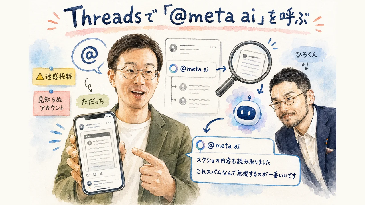 ThreadsでMeta AIを呼び出し、画像の中身まで読ませる流れの図解