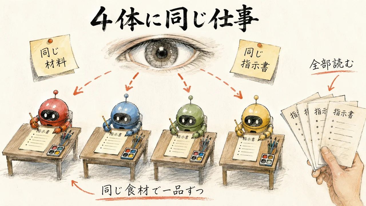 4体のAIに同じ仕事を出す図解