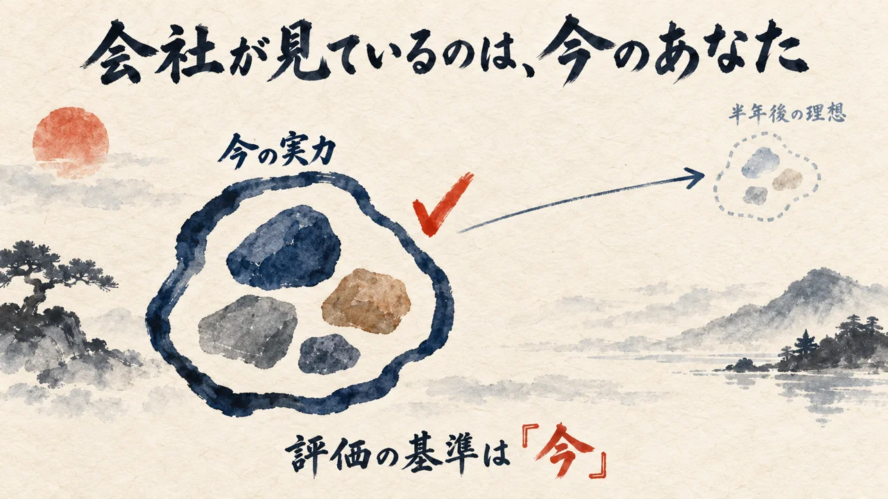 今の自分と未来の理想像の対比を示す図解