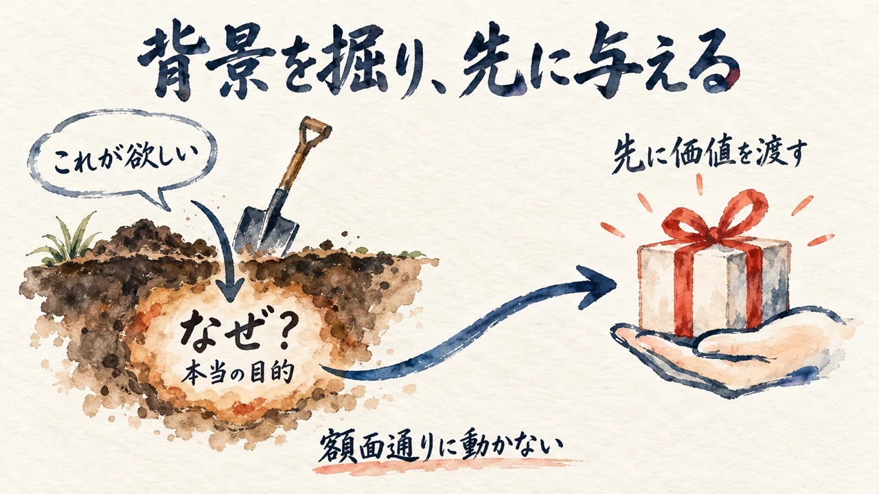 要望の文脈を掘り先に与える 図解