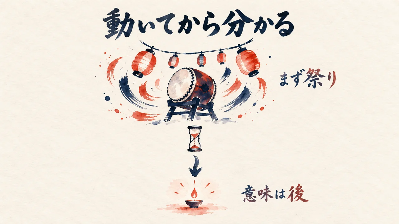 祭りが先で意味が後からついてくる時間の流れの図解
