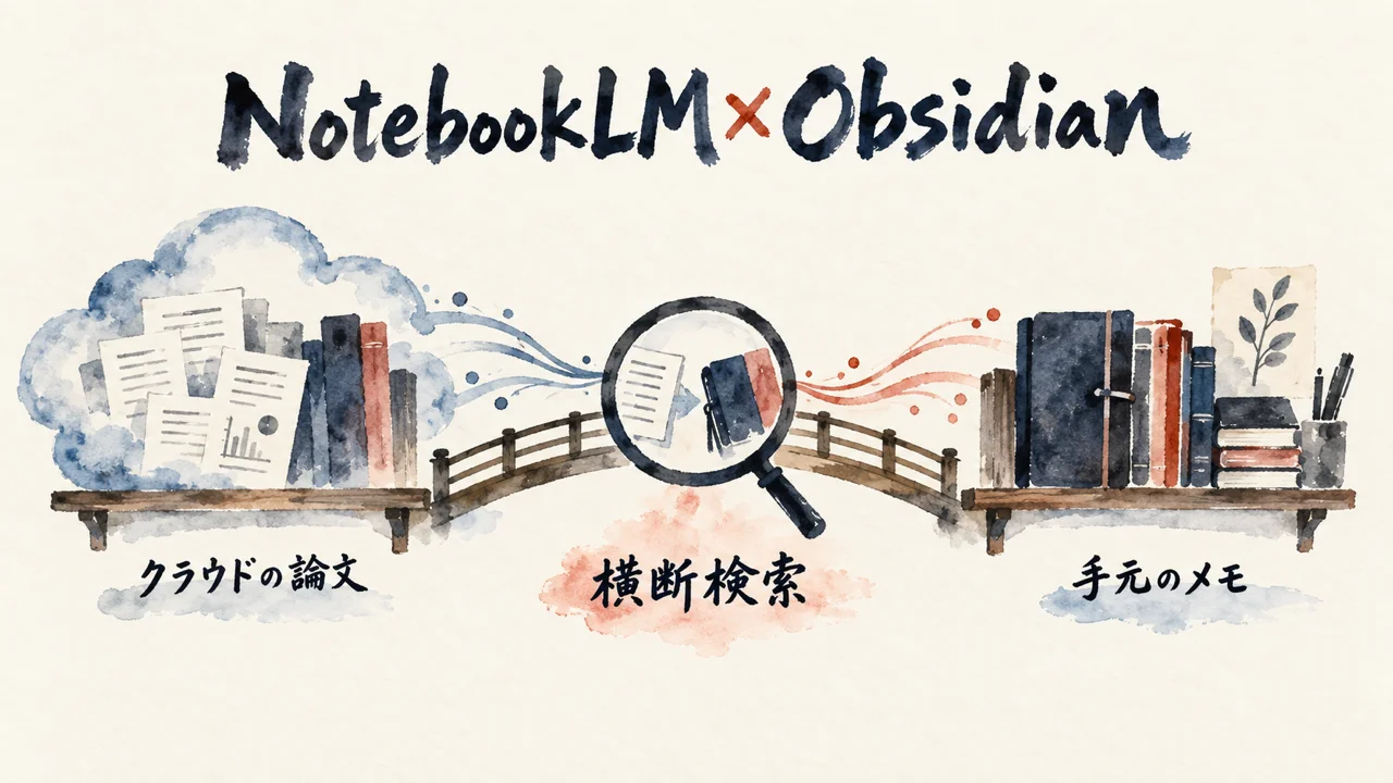 NotebookLMとObsidianが横断検索でつながる図解