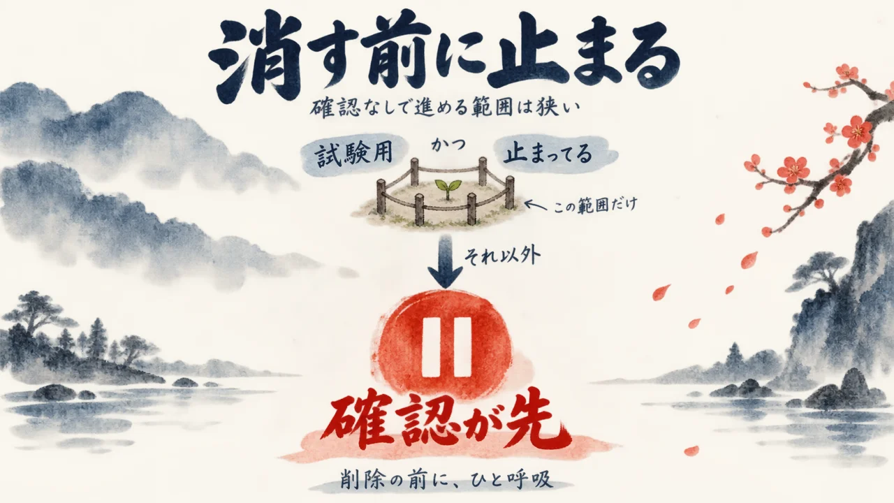確認なしで進める狭い範囲と、それ以外は確認が先という図解