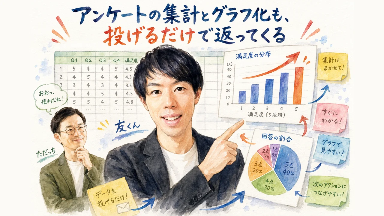 アンケートの集計とグラフ化も投げるだけで返ってくる図解