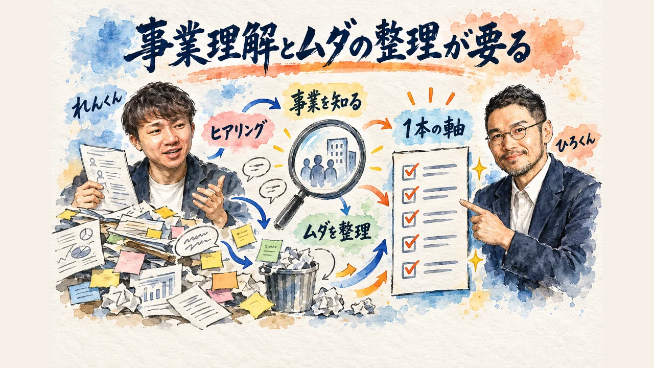 れんくんが事業理解とヒアリングの重要性を語るグラレコ