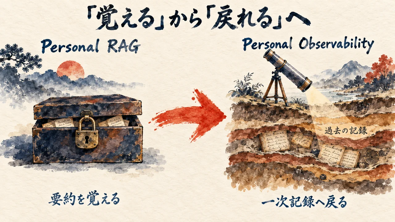 Personal RAGからPersonal Observabilityへの転換を示す図