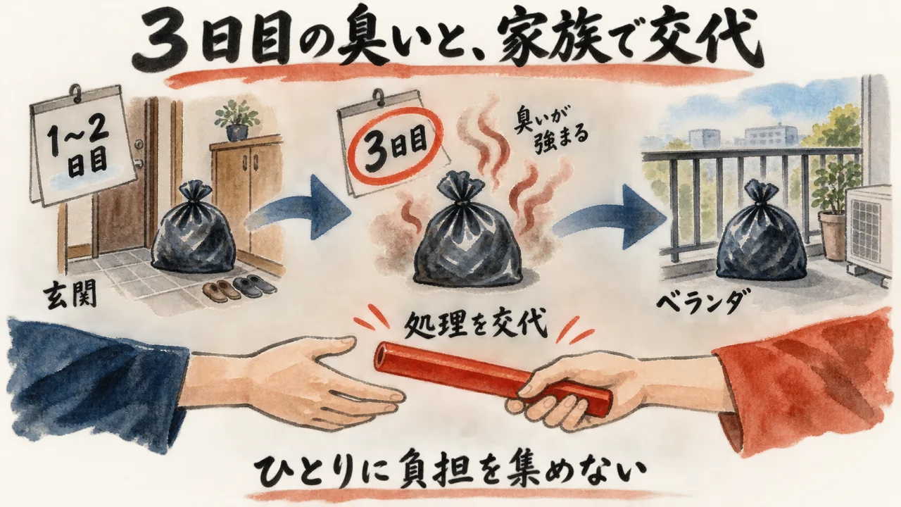 臭いの転換点は3日目から。負担を1人に偏らせない工夫