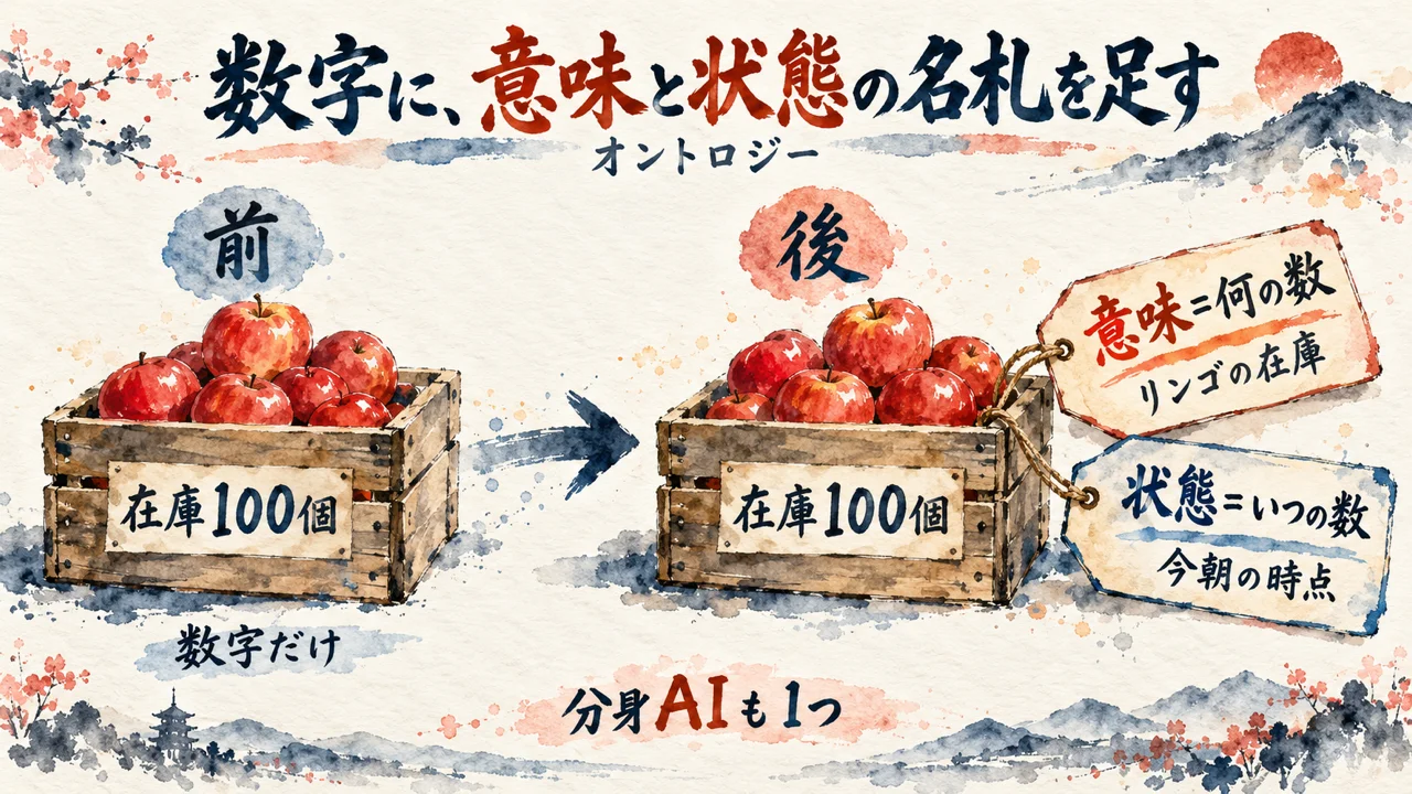 在庫100個という数字に意味と状態の名札を足す前後の図解