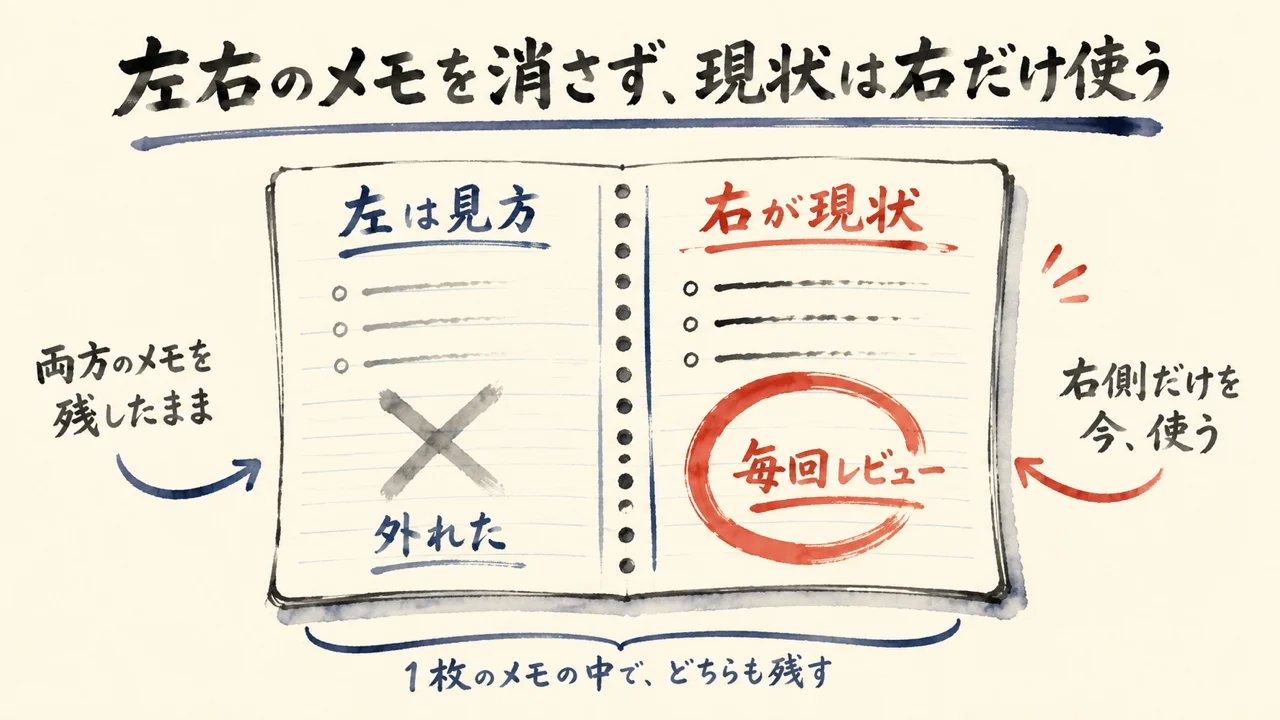 左右のメモを消さず現状は右だけ使う