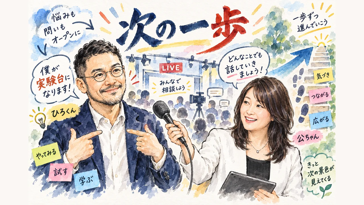 ひろくんが実験台になり公開の場で相談していく様子の図解