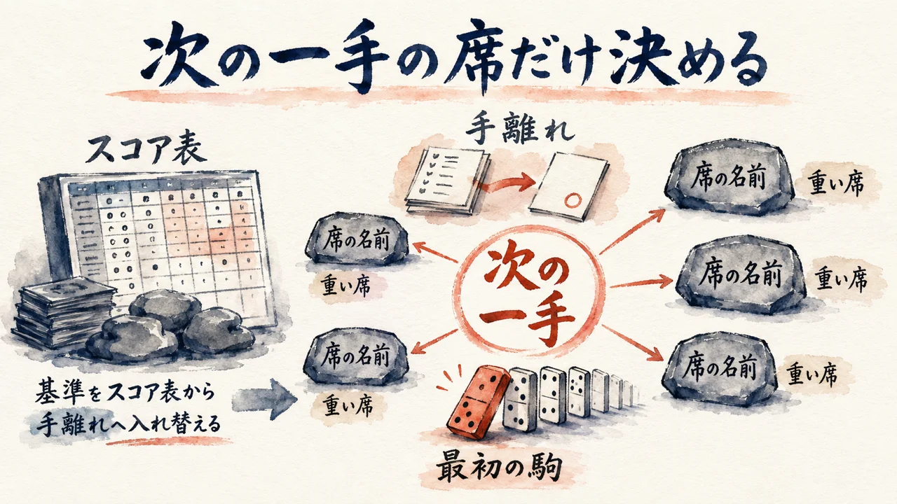 スコア表から次の一手へ分解する図