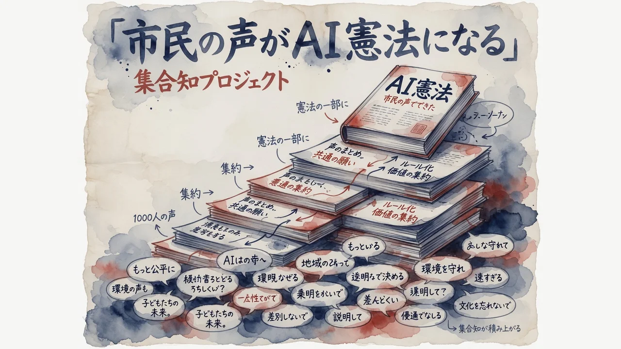 市民の声がAI憲法になる集合知プロジェクトの図解