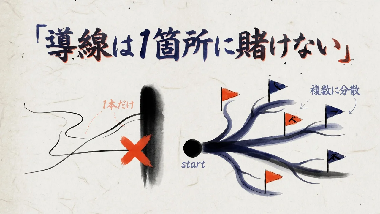 導線は1箇所に賭けない分散の図解