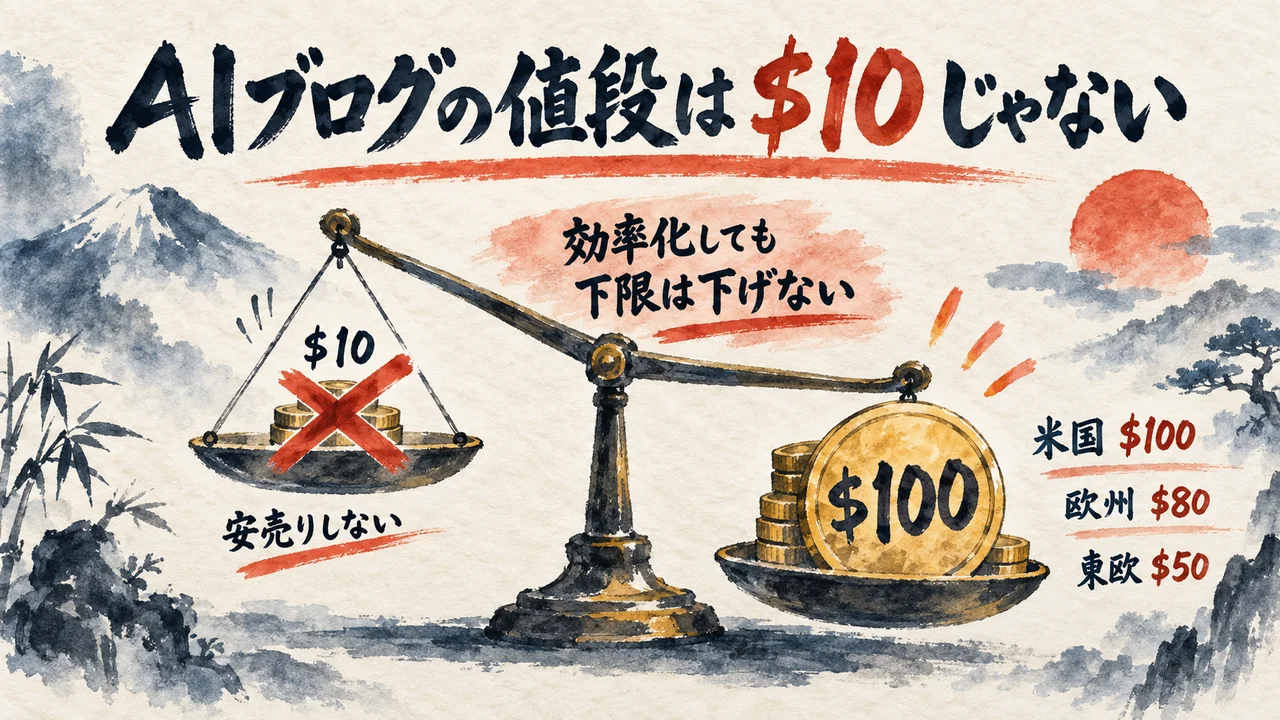 AIブログの値段は10ドルじゃない100ドル未満で売るなと言い切った理由の図解